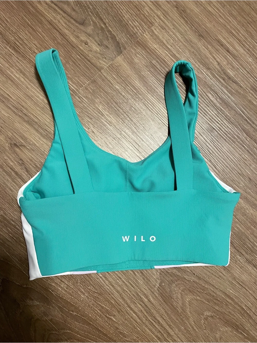 WILO Ribbed Colorblock Scoop Neck Sports Bra - Teal, Lavender & White